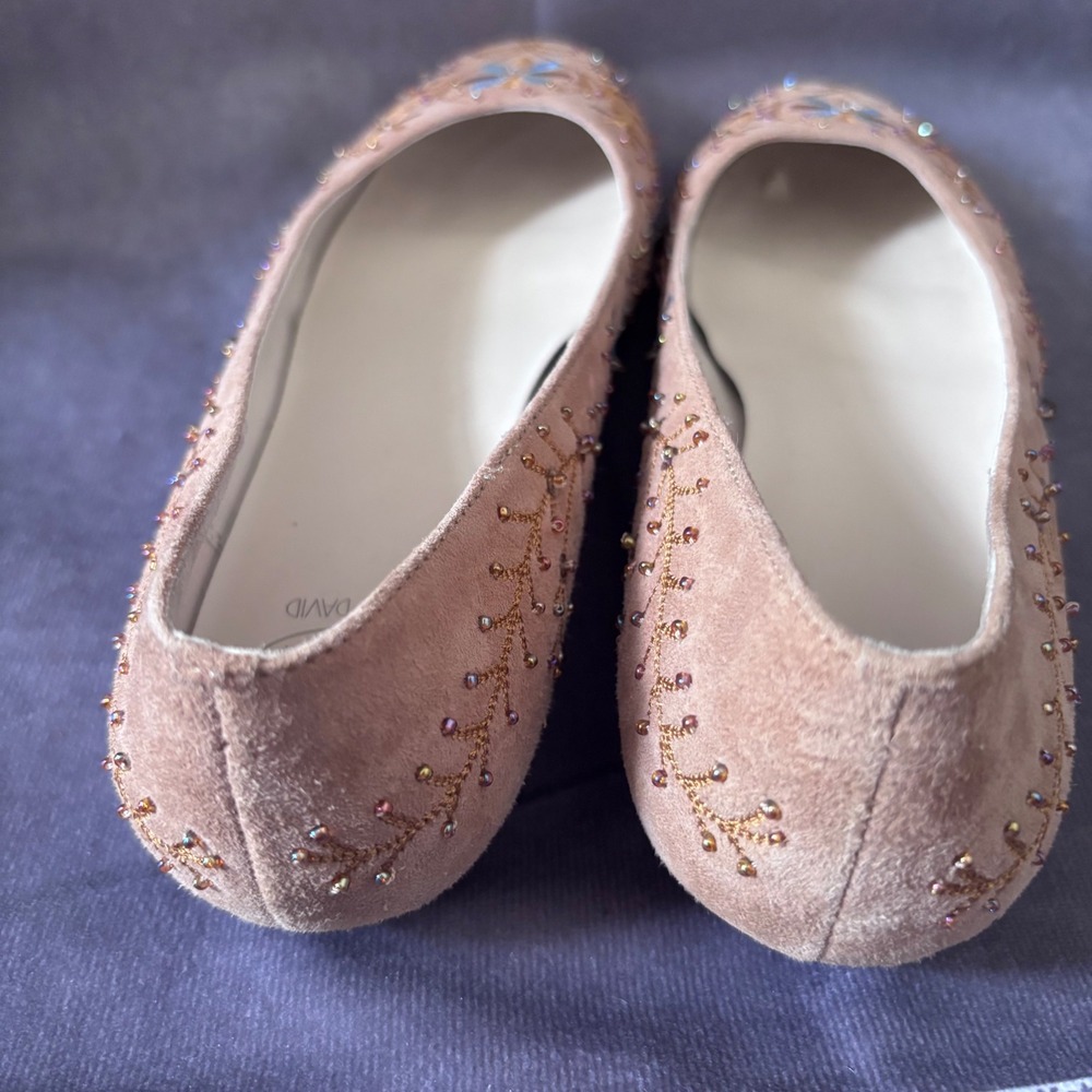 Circa Joan & David Embroidered Beaded Suede Heel Womens 7 Tan Boho - Picture 4 of 11